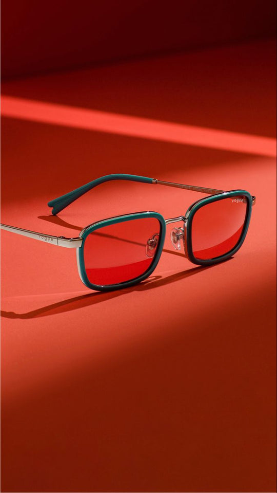 Retro Rimless Rectangle Red Sunglasses