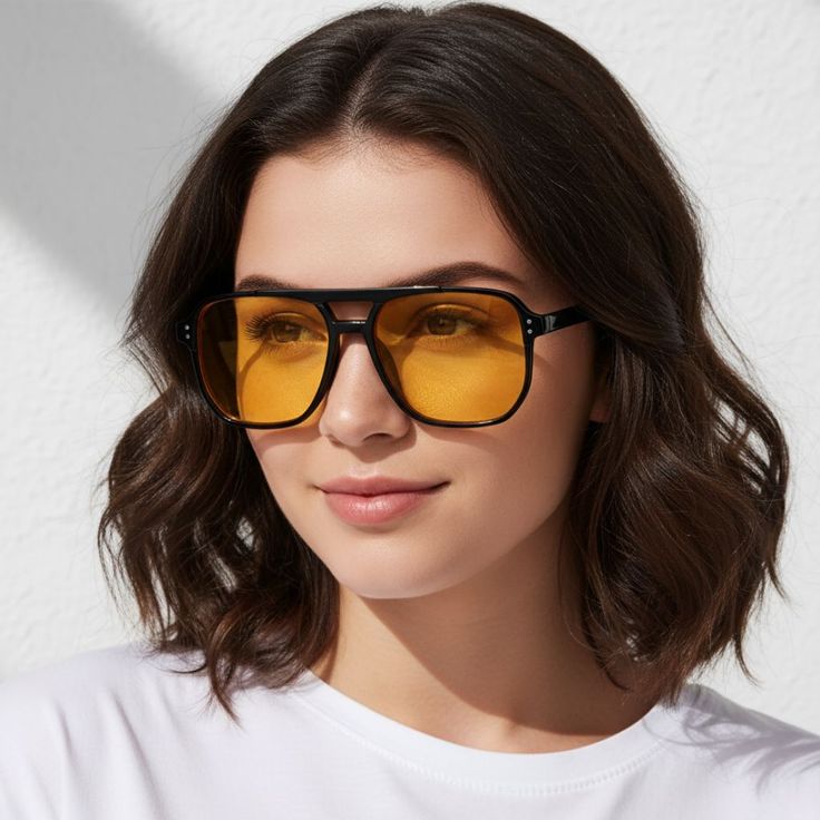 Vintage Aviator Style Yellow Lens Glasses